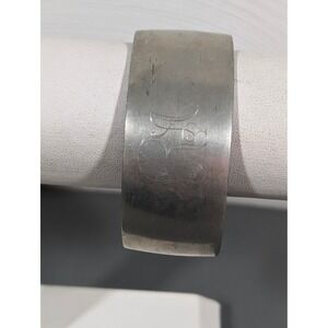 Vintage Pewter Wide Cuff Bracelet Monogram R Initial Etched 6.5